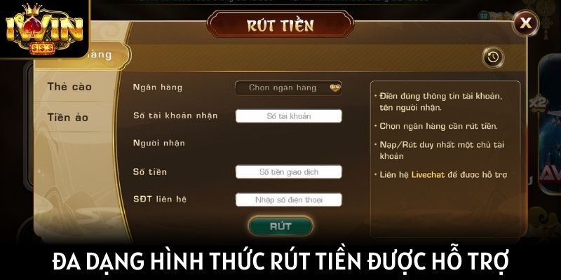 Đa dạng hình thức rút tiền được cổng game hỗ trợ